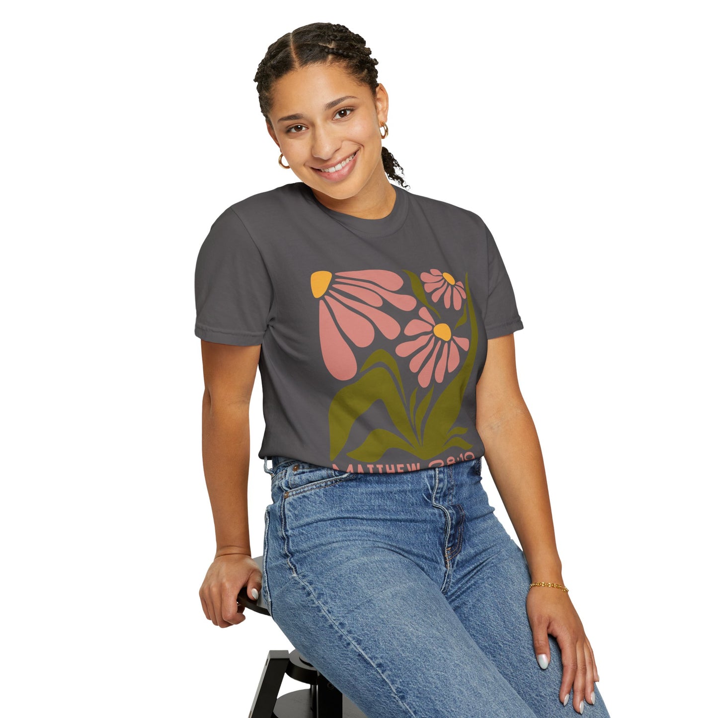 "Matthew 28:19" Flower T-shirt | Unisex Garment-Dyed