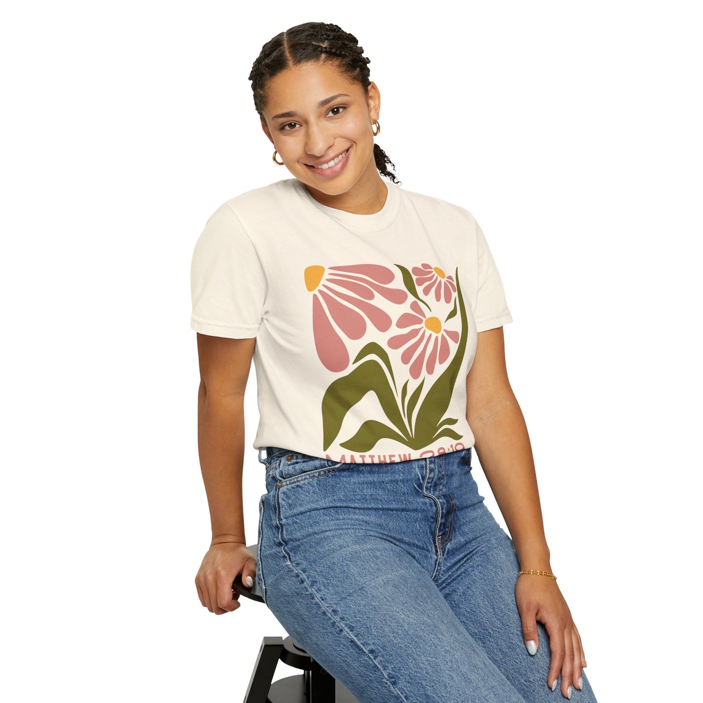 "Matthew 28:19" Flower T-shirt | Unisex Garment-Dyed